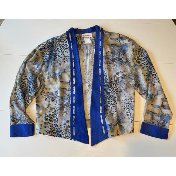 Vintage Pierre Lamonte Open Front Jacket Trim Detail Sz 12 Made in USA Artsy - Picture 11 of 13